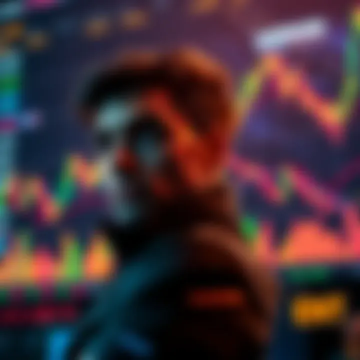 Investing in Algorand A person considering an investment in Algorand cryptocurrency with charts and financial data in the background.