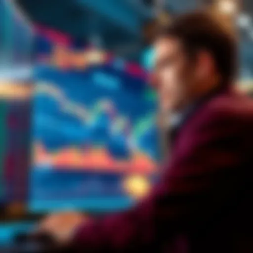 A person looking at a stock market chart showing a downward trend, considering investments