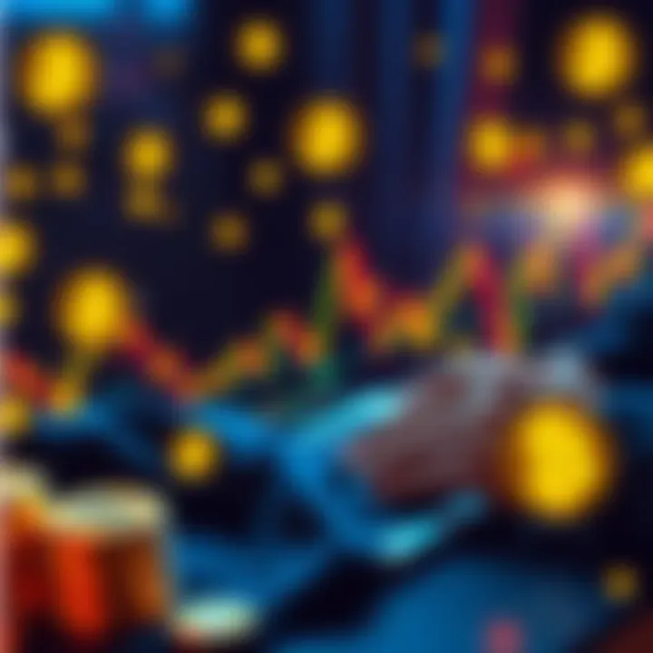 Investing in Cryptocurrency A person analyzing cryptocurrency charts on a laptop with digital currency symbols around them.