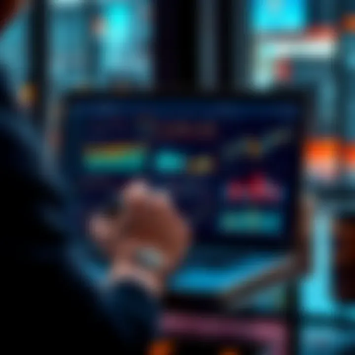 A person analyzing DeFi platforms on a laptop with financial graphs and charts displayed, highlighting options for better yields.