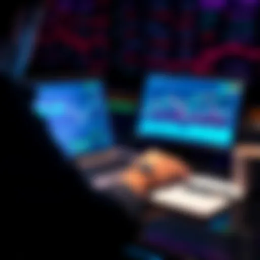 A person analyzing trading charts and graphs on a laptop, contemplating cryptocurrency investments, with a notepad and pen nearby.