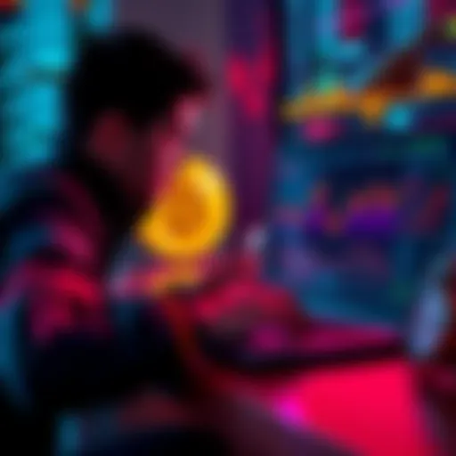 Investing in SHIB Coins A person looking at SHIB coin prices on a laptop with graphs showing fluctuations and potential spikes, planning their next investment move.