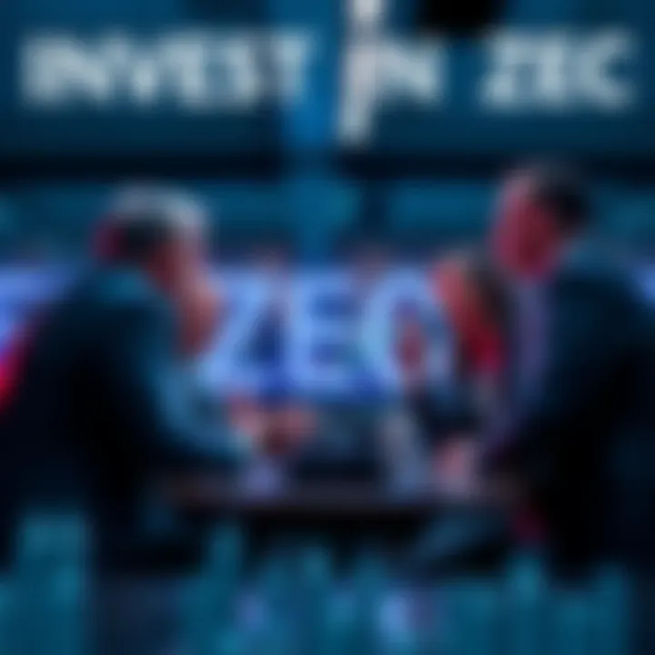 A group of excited investors discussing ZEC investment opportunities and market trends