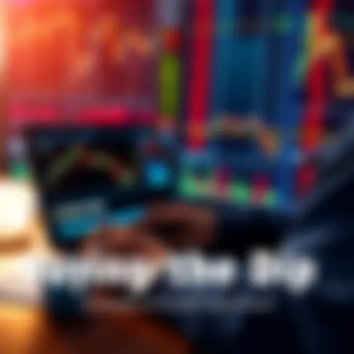 A person analyzing stock charts with a laptop and coffee, planning investment strategies for buying the dip.