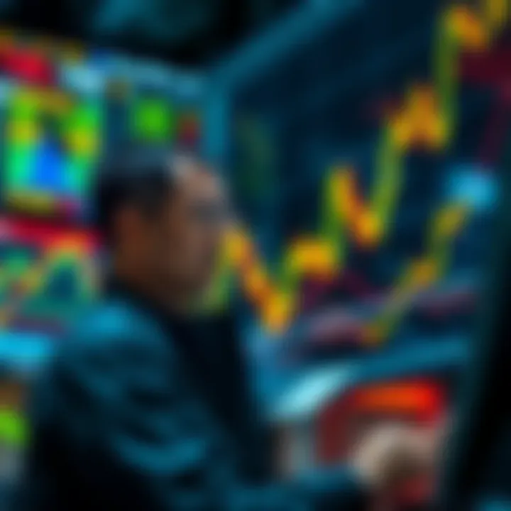 A trader looking at a fluctuating stock chart, confused about selling low and buying high.