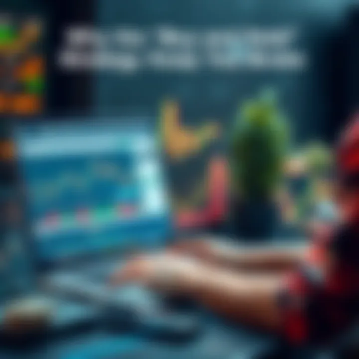 Investing Strategy Concept A person analyzing charts and cryptocurrencies on a laptop, with graphs showing profits and losses, symbolizing active investment management.