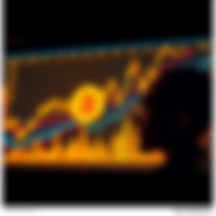 Investment Decision An investor looks at a chart showing Bitcoin's price trend, contemplating whether to buy more or wait.