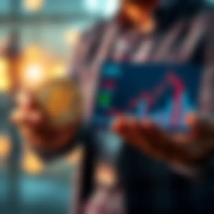 A person holding a Bitcoin symbol in one hand and a stock market chart in the other, weighing their investment options.