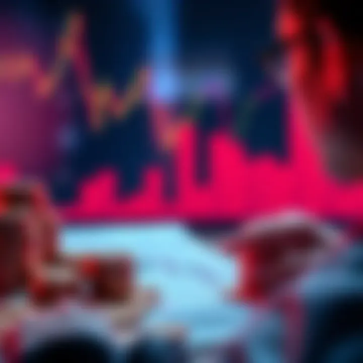 A person looking at financial charts and graphs with stacks of coins, symbolizing large investments and wealth growth.