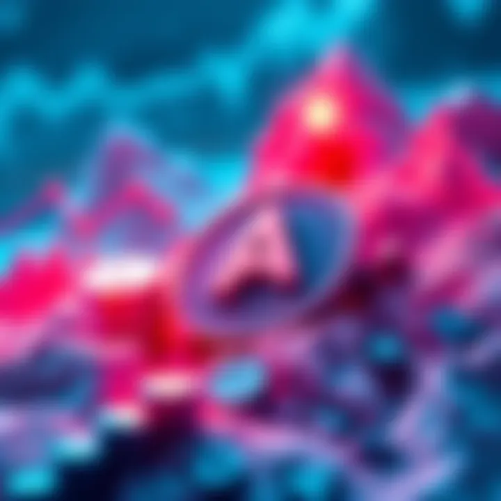 A visual representation of Avalanche cryptocurrency with charts showing growth and partnership symbols.