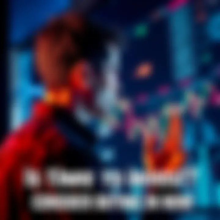 A person contemplating investment while looking at financial graphs and currency symbols in a modern setting