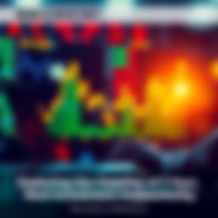 A stock market graph showing upward trends with a person analyzing data on a laptop