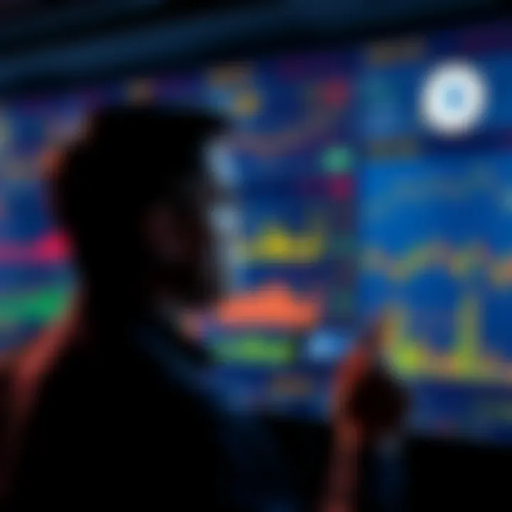 Individual looking at various cryptocurrency charts and options for investing ETH