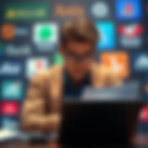 A frustrated investor looking at papers and a laptop with brokerage logos in the background, symbolizing issues in transferring portfolios.