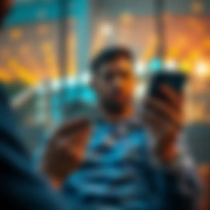 A person holding cash and checking investment returns on a phone, looking thoughtful about fees