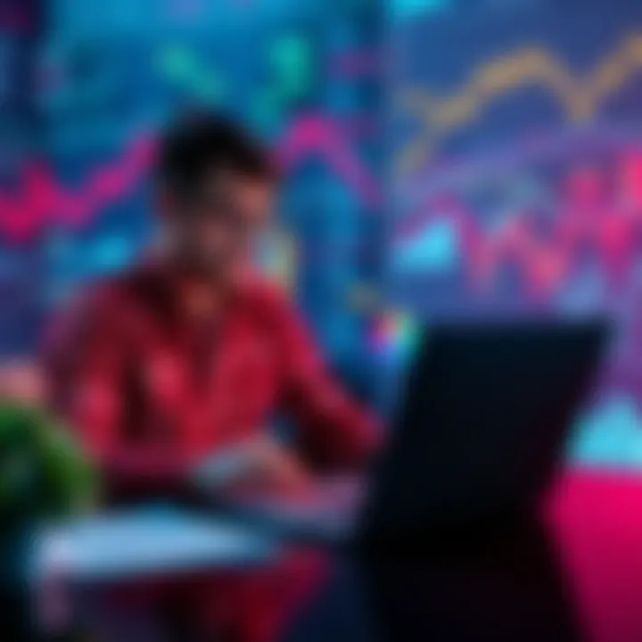 A person analyzing investment strategies on a laptop, surrounded by financial charts and graphs