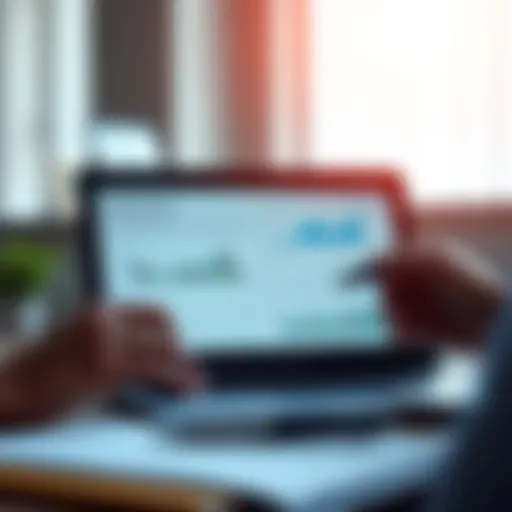 A person reviewing investment criteria on a laptop with charts and graphs displayed.