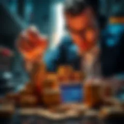 An investor counting and purchasing SEI coins daily, showing a stack of coins and a calendar marked with buying goals.