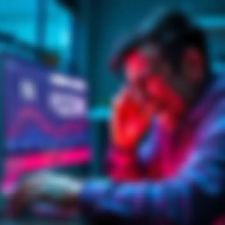 An angry investor looking at a computer screen showing a lost portfolio on the Nexo platform