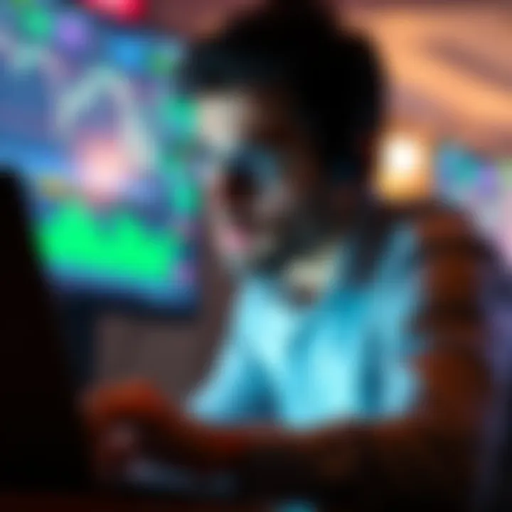 Investor Analyzing Crypto Trends An investor looking at crypto charts on a laptop, showing skepticism about market trends, contemplating a future investment at $25.