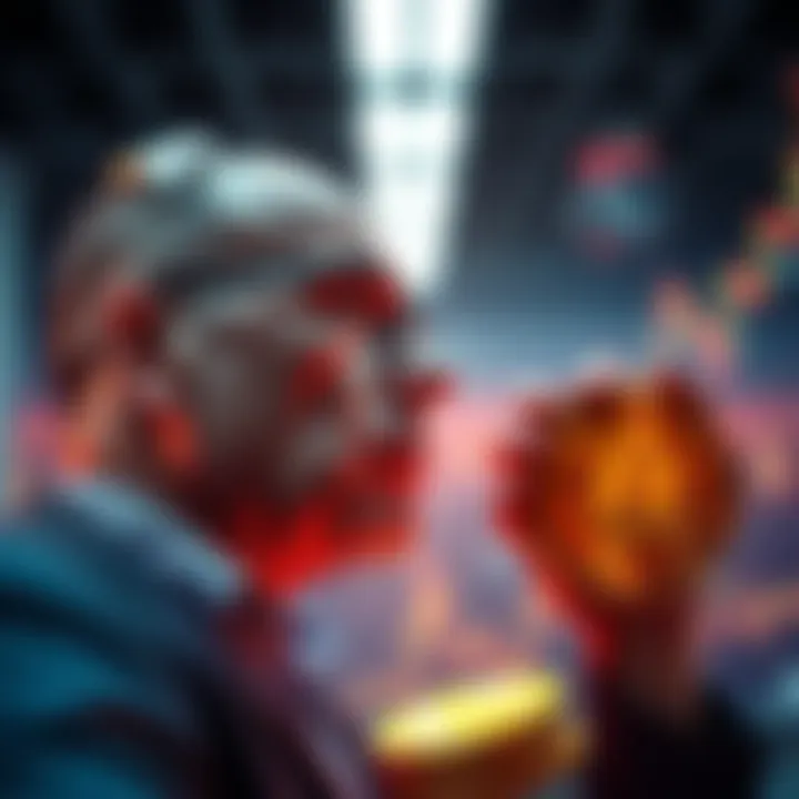 A thoughtful investor looks at Bitcoin prices, contemplating a significant investment at $40K.