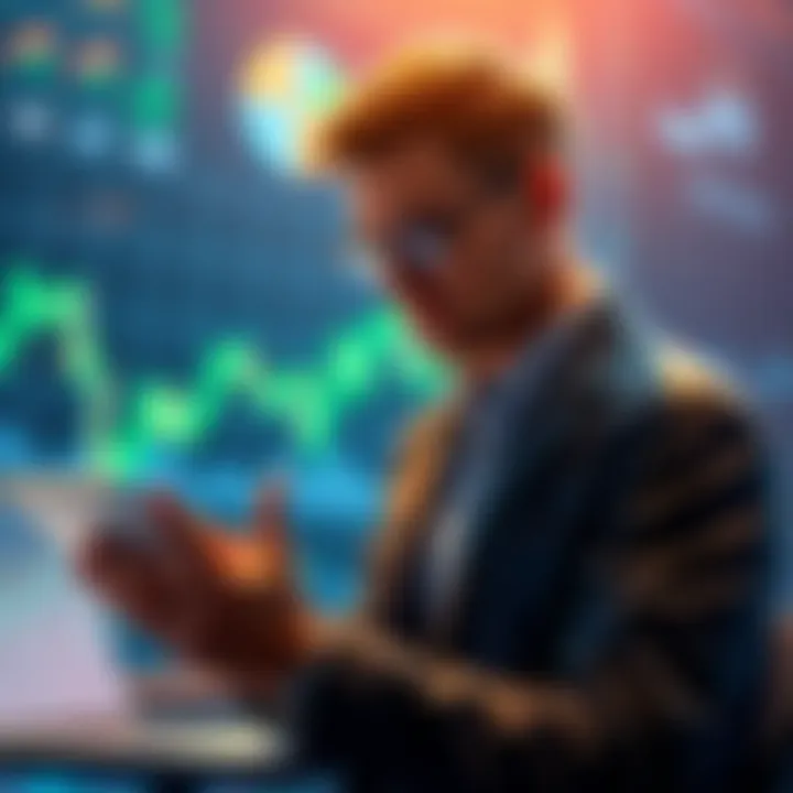 An investor analyzing market charts while purchasing Bitcoin, Ethereum, and Solana during a dip.