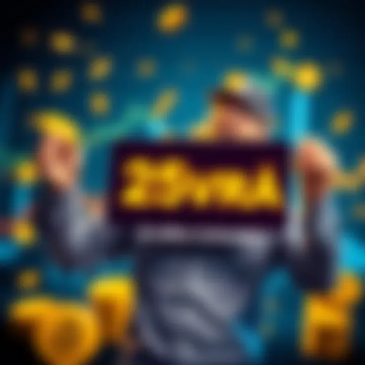 A crypto investor joyfully holds a sign displaying 25 million $VRA tokens, surrounded by digital currency symbols and charts showing growth.