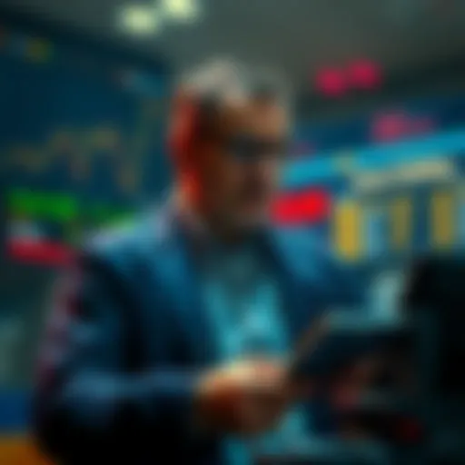 An investor making a significant stock trade, selling off holdings to invest in Exxon Mobil, symbolizing a bold financial move.