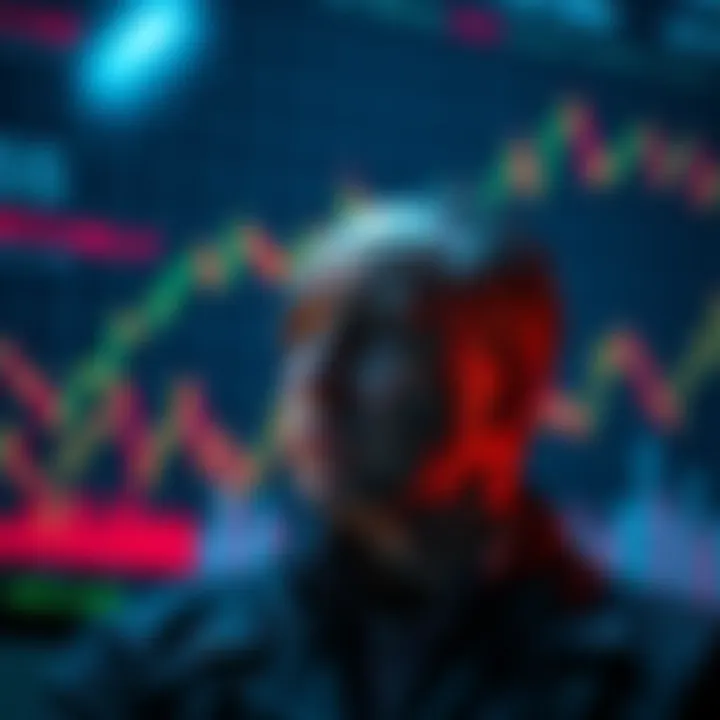 An investor reflects on their decision to exit the cryptocurrency market, looking concerned and frustrated with charts showing market volatility in the background.