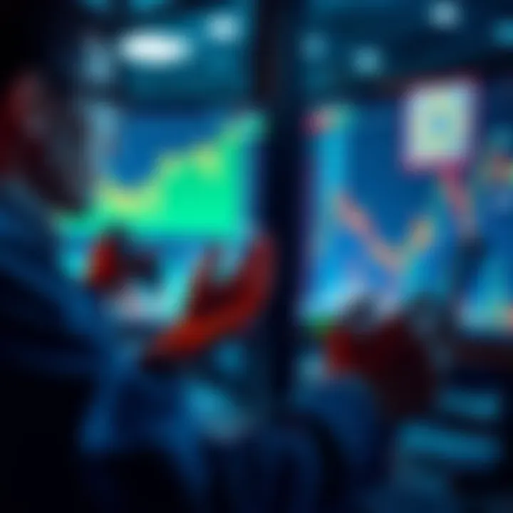 A focused investor studying financial graphs on a digital screen, representing the buying dip strategy.