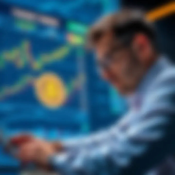 An investor looks at charts and graphs, considering long-term investment versus market timing in cryptocurrencies like Bitcoin.