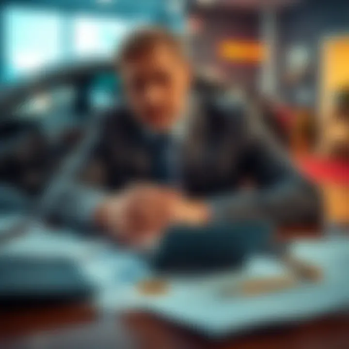 Investor considering Pepe Coin investment Person weighing investment in Pepe Coin over buying a new car, with a calculator and financial documents on a table