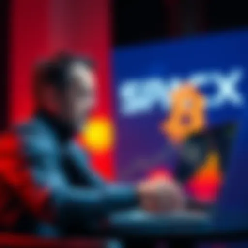 An investor analyzing Bitcoin trends on a laptop with SpaceX logo in the background
