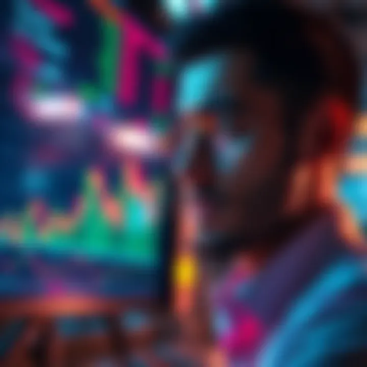 A person analyzing stock market charts with a concerned look, reflecting uncertainty in the 'buy the dip' strategy.