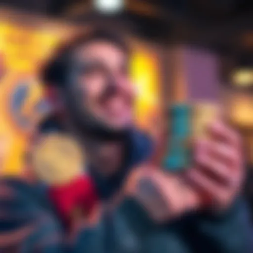 An investor smiling while holding a large stack of $ONE tokens, indicating success in their investment journey.