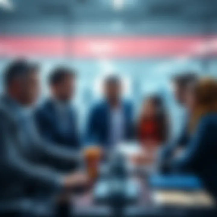 A group of diverse investors analyzing Bitcoin ETF trends and market strategies in a modern office setting.