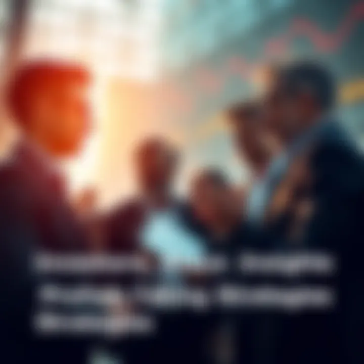 Group of investors sharing strategies on profit-taking in a rising market setting.
