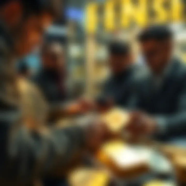 A group of investors selling altcoins to buy gold and silver coins, reflecting a market shift.