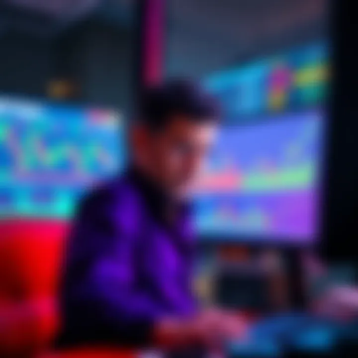 A worried investor looking at stock charts on a computer screen, weighing AI stocks versus declining crypto market trends