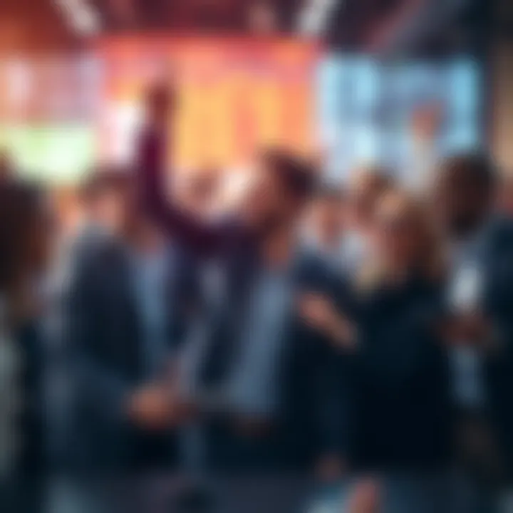 Group of happy investors discussing market trends and potential profits