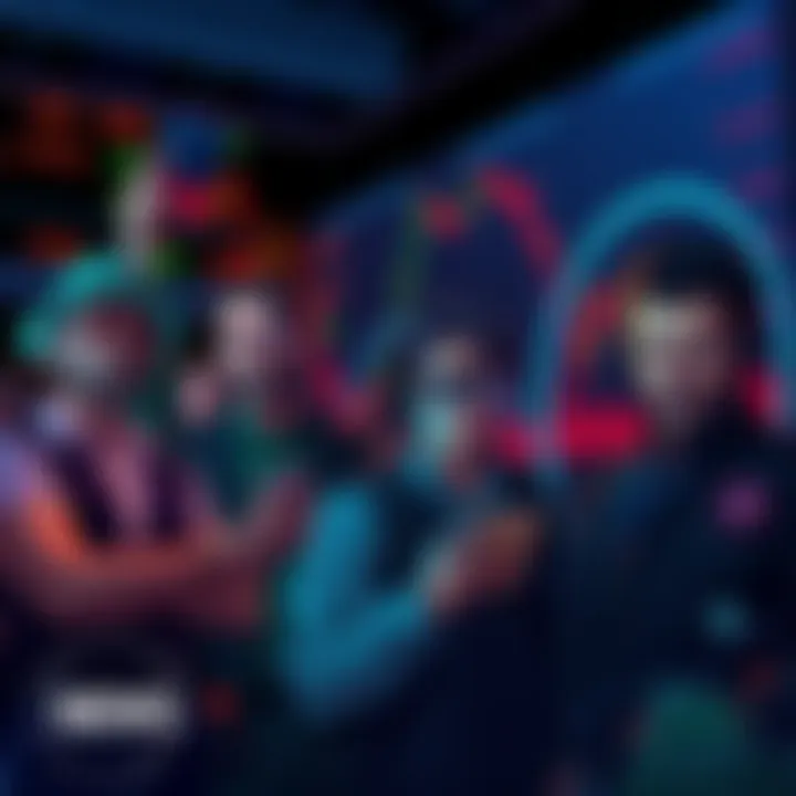 A group of investors looking worried while checking their phones, with charts showing declining values in the background.