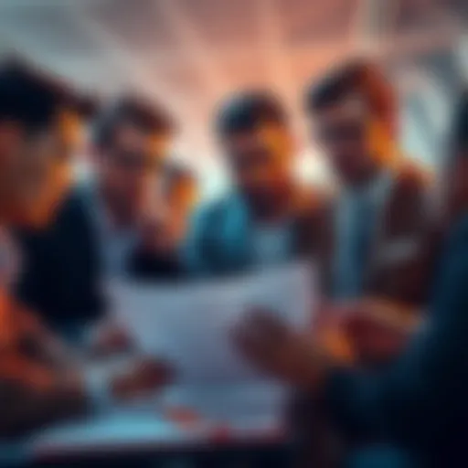 Group of investors looking at a contract with confused expressions about cryptocurrency terms