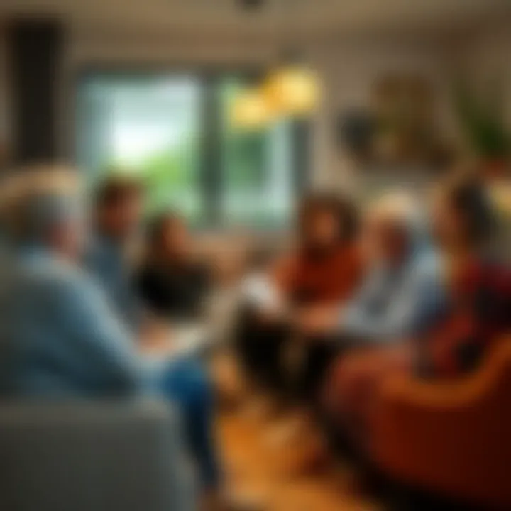 A diverse group of people sitting together in a cozy setting, sharing their long-term investment experiences and stories. They are engaged in a lively discussion, with some taking notes and others lis...