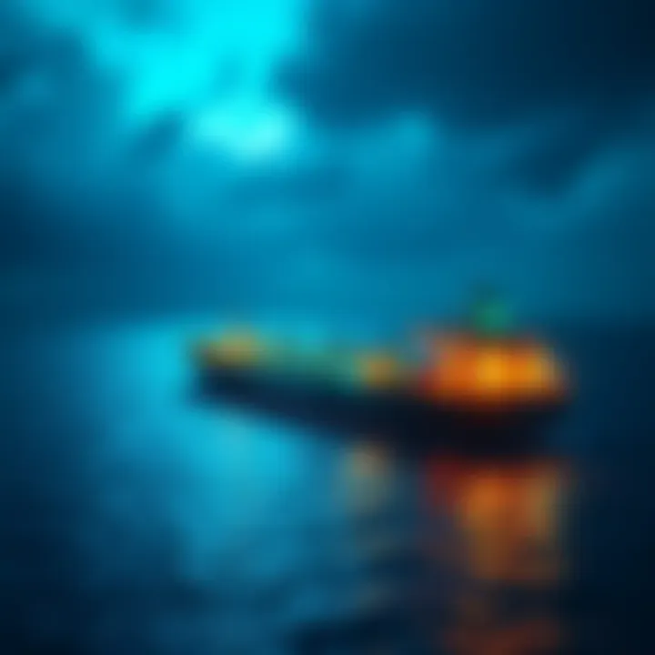 An oil tanker in the sea with a digital currency symbol overlay, representing USDt transactions in Iran.