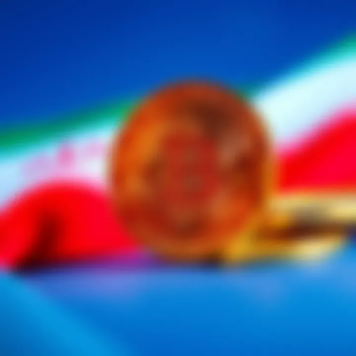A representation of Bitcoin with the Iranian flag in the background, symbolizing Iran's strategy to bypass economic sanctions using cryptocurrency.