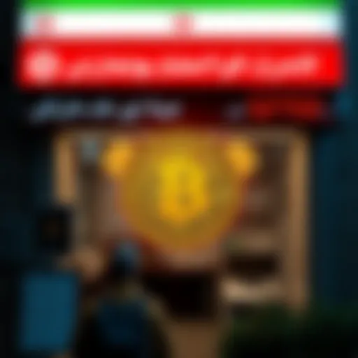 An Iranian exchange office displaying Bitcoin symbols and currency exchange rates, highlighting the connection to large Bitcoin transactions.