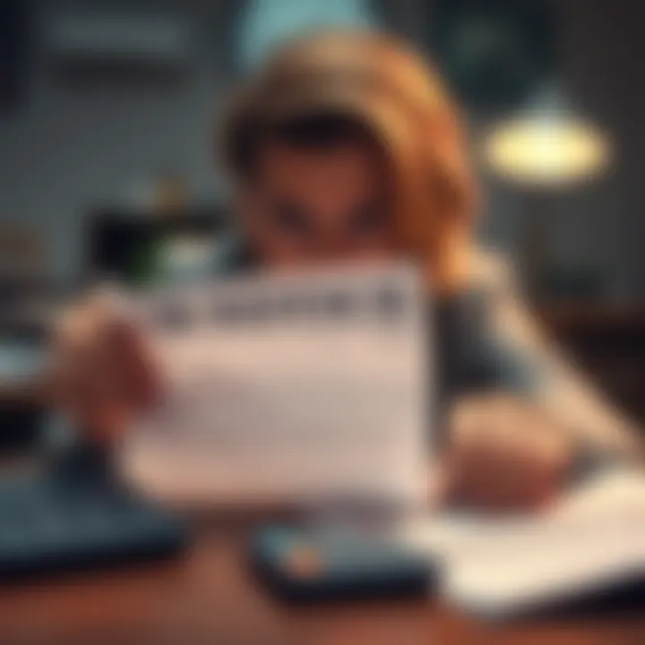 A person looking worried while holding an IRS notice about crypto tax owed, with a calculator and tax documents on the table.
