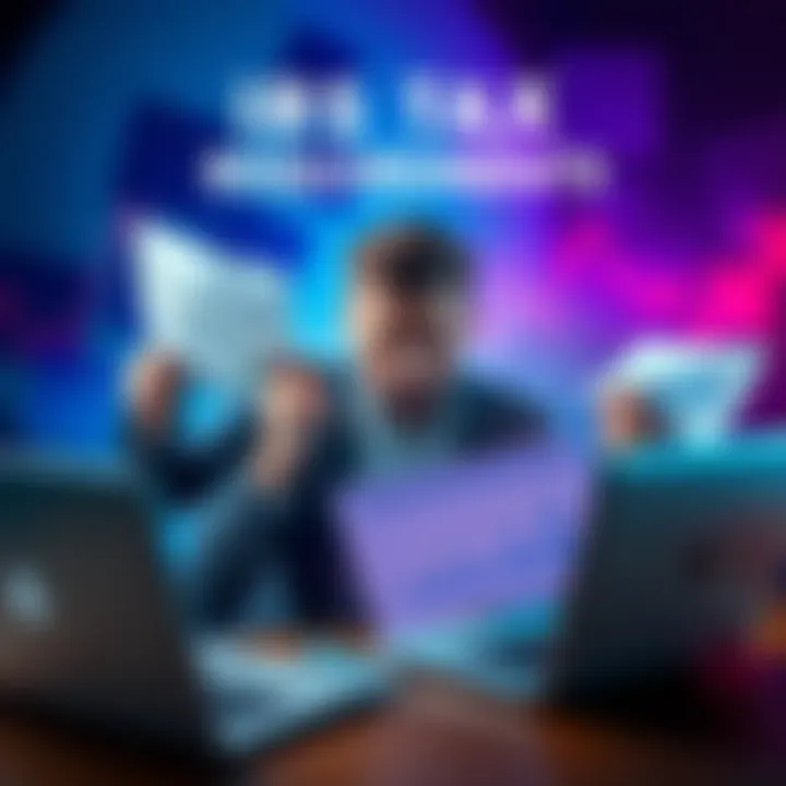 A stressed person holding tax documents and a laptop with financial charts, representing the confusion after an exchange collapse and IRS demands.