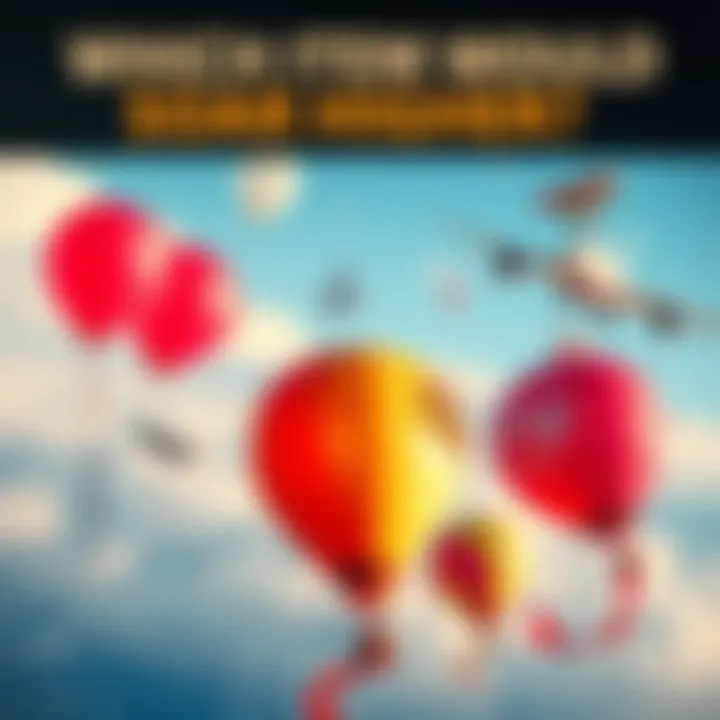 A visual comparison of different items like balloons, kites, and airplanes in a sky setting, showcasing their potential heights in flight.
