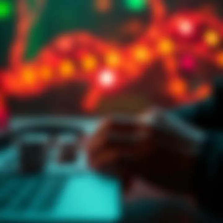 A close-up of a person using Jade Plus software for seed generation, with dice in the background to compare methods.